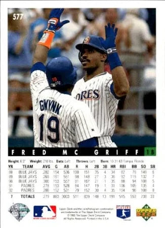 1993 Upper Deck Fred McGriff Baseball Card #577