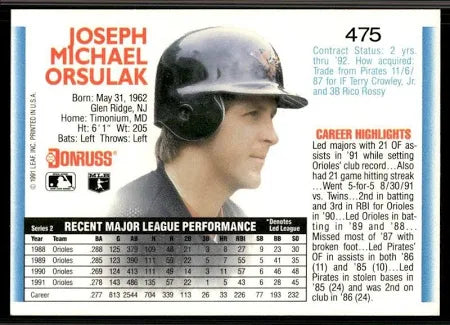 1992 Donruss Joseph Michael Orsulak Baseball Card #475