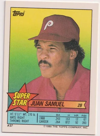 1989 Topps Super Star Sticker Juan Samuel Baseball Card #37