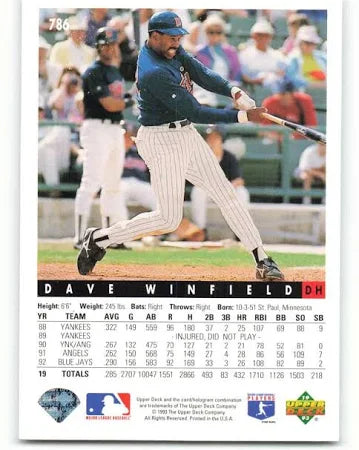 1993 Upper Deck Dave Winfield Baseball Card #786