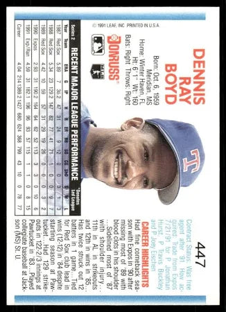1992 Donruss Dennis Ray Boyd Baseball Card #447