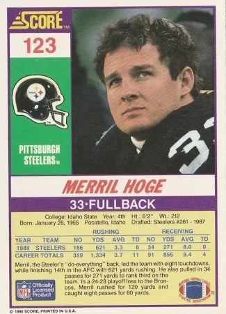 1990 Score Merril Hoge Football Card #123