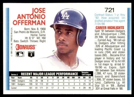1992 Donruss Jose Antonio Offerman Baseball Card #721