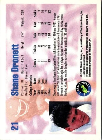 1992 Classic Draft Picks Shane Dronett Football Card #21