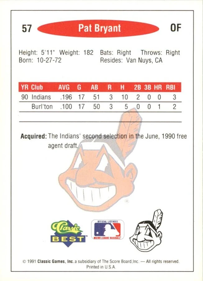 1991 Classic Pat Bryant Baseball Card #57