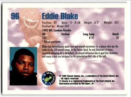 1992 Classic Draft Pikcs Eddie Blake Football Card #96