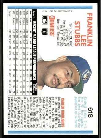 1992 Donruss Franklin Lee Stubbs Baseball Card #618