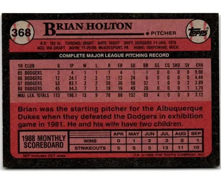 1989 Topps Brian Holton Baseball Card #368