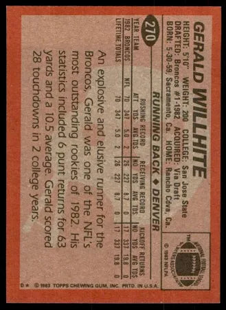 1983 Topps Gerald Willhite Football Card #270