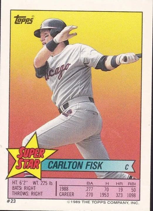 1989 Topps Super Star Sticker Carlton Fisk Baseball Card #23