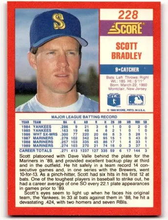 1990 Score Scott Bradley Baseball Card #228