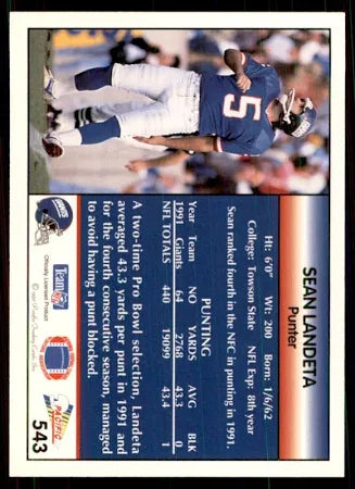 1992 Pacific Sean Landeta Football Card #543
