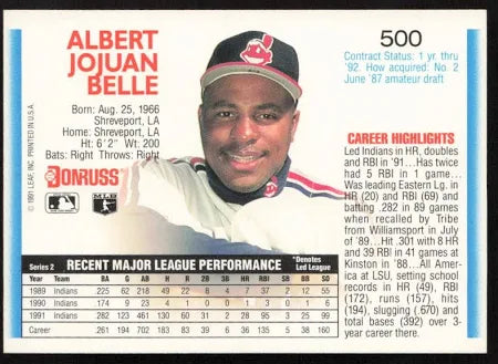 1992 Donruss Albert Jojuan Belle Baseball Card #500