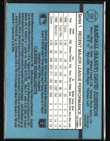 1991 Donruss Randall (Randy) David Johnson Baseball Card #134