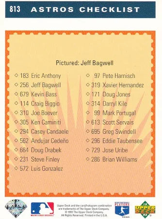 1993 Upper Deck Astros Checklist Baseball Card #813