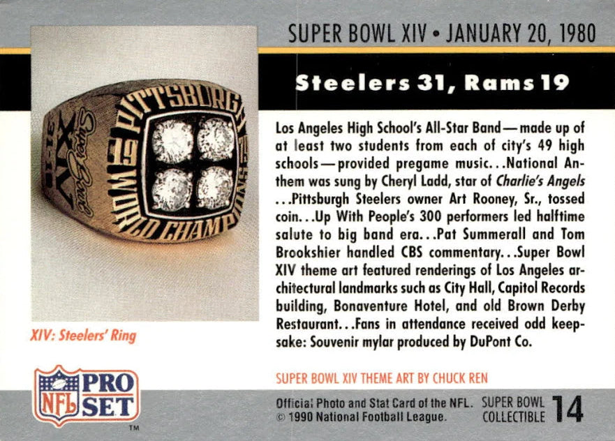 1990 NFL Pro Set XIV SuperBowl Steelers 31, Rams 19 Football Card #14