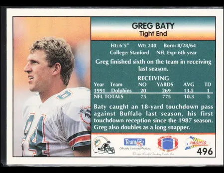 1992 Pacific Greg Baty Football Card #496