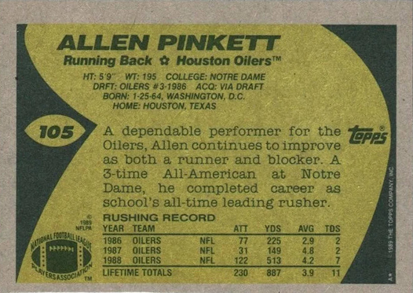 1989 Topps Allen Pinkett Football Card #105