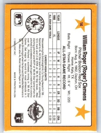 1989 Donruss William Roger (Roger) Clemens Baseball Card #14