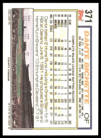 1992 Topps Dante Bichette Baseball Card #371