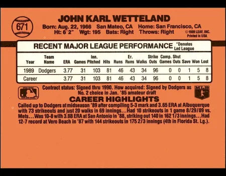 1990 Donruss John Karl Wetteland Baseball Card #671