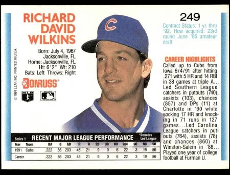 1992 Donruss Richard David Wilkins Baseball Card #249