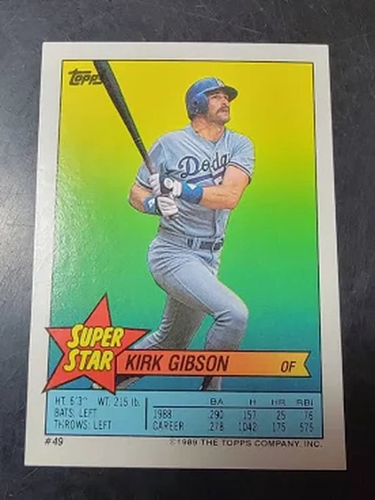 1989 Topps Super Star Sticker Kirk Gibson Baseball Card #49